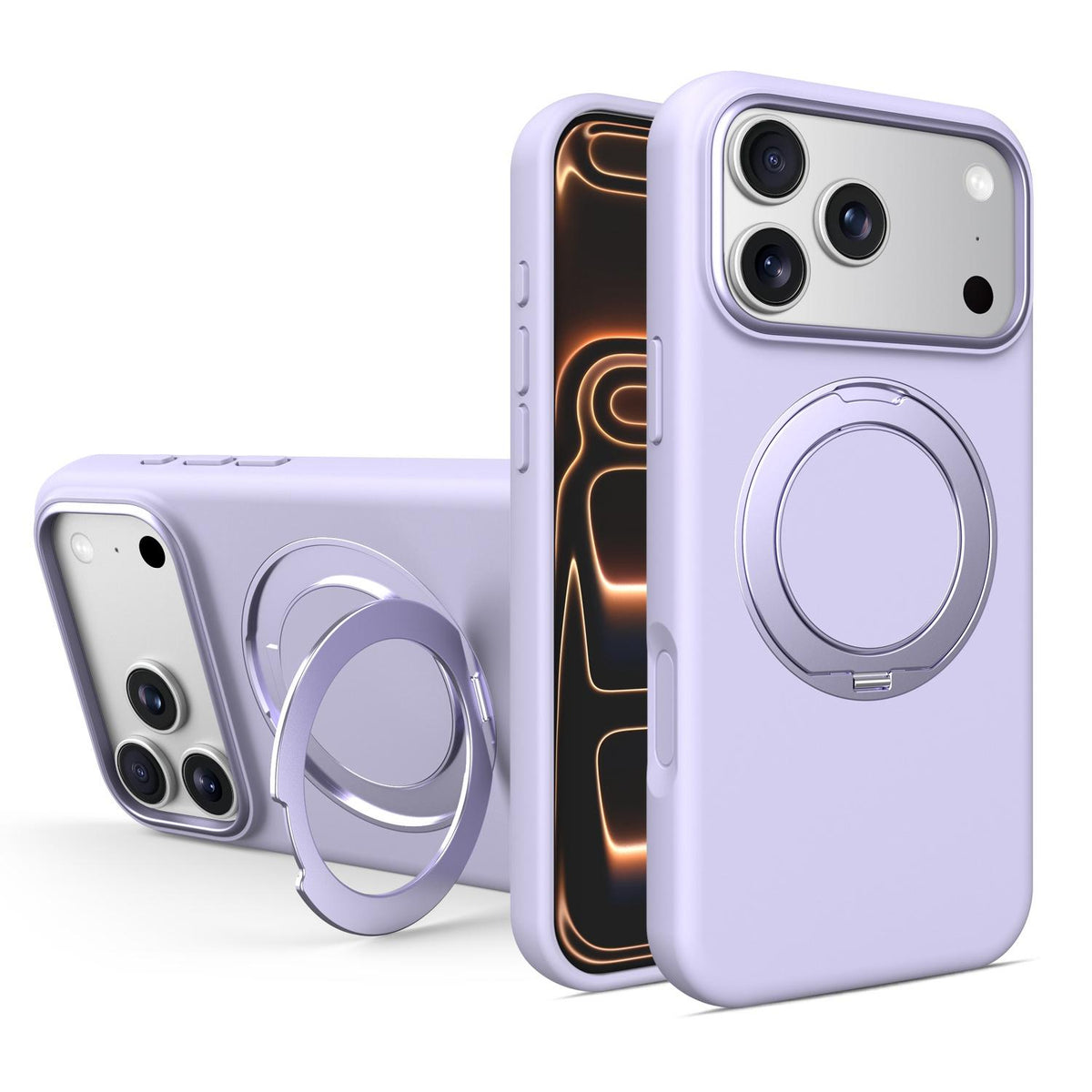 Compatible with iPhone 18 Pro Max & 17 Pro Max Liquid Silicone Magnetic Phone Case with Rotating Stand - Purple