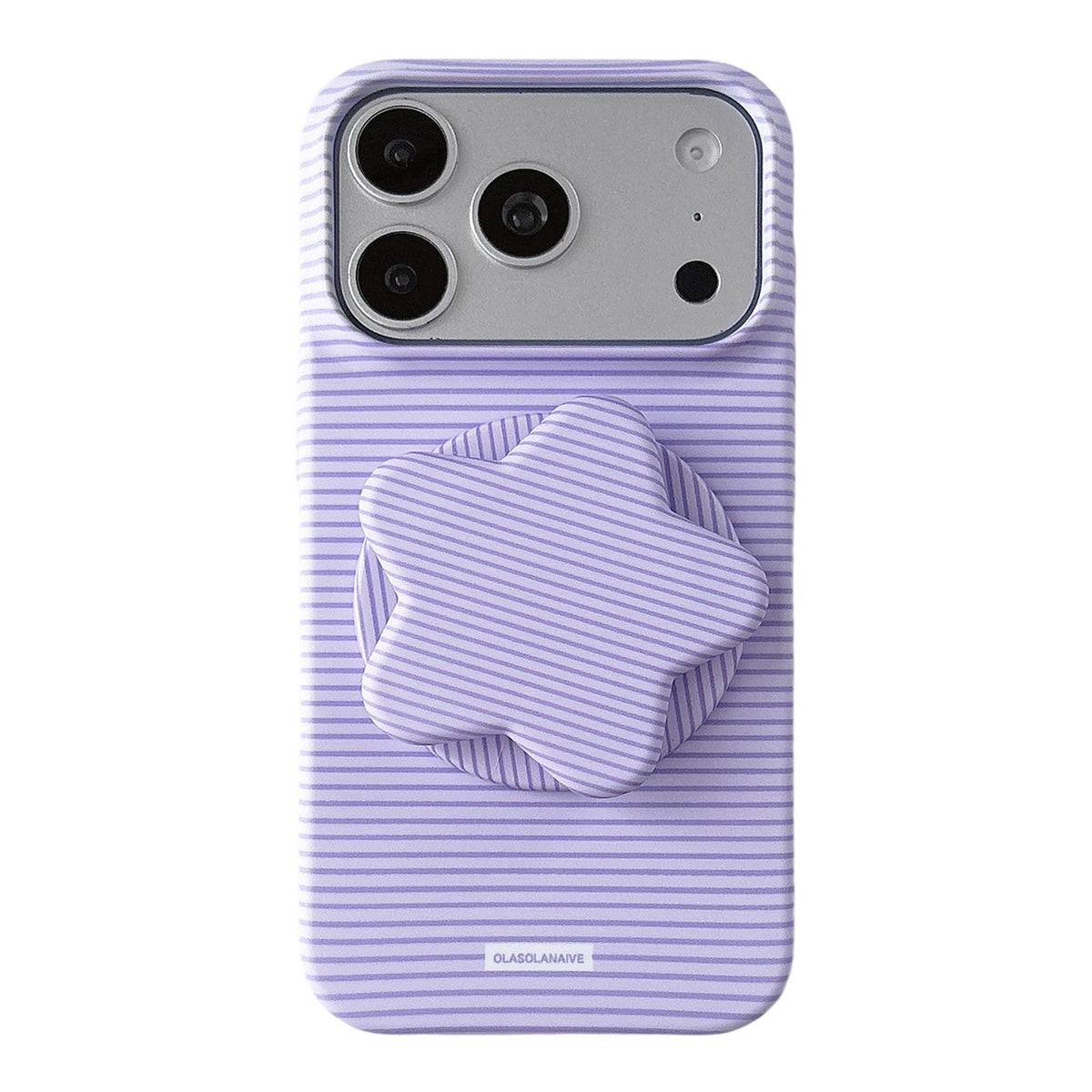 Compatible with iPhone 18 Pro Max & 17 Pro Max Macaron Striped Full Coverage PC Phone Case with Star Holder - Purple