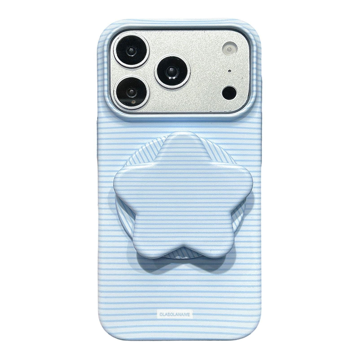 Compatible with iPhone 18 Pro Max & 17 Pro Max Macaron Striped Full Coverage PC Phone Case with Star Holder - Blue