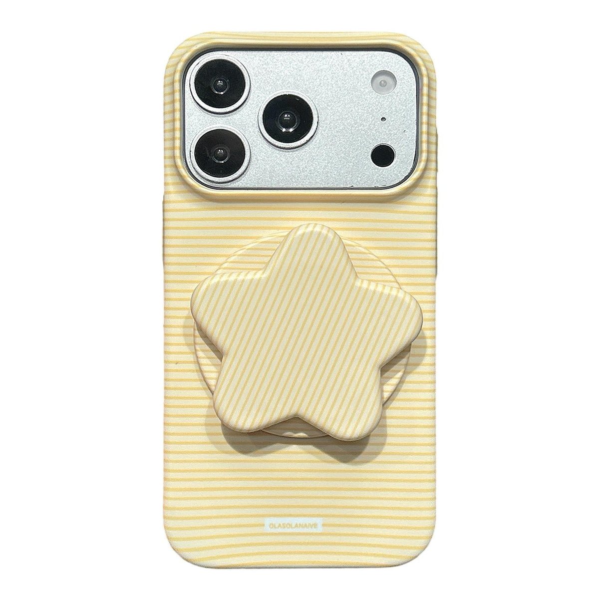 Compatible with iPhone 18 Pro & 17 Pro Macaron Striped Full Coverage PC Phone Case with Star Holder - Yellow