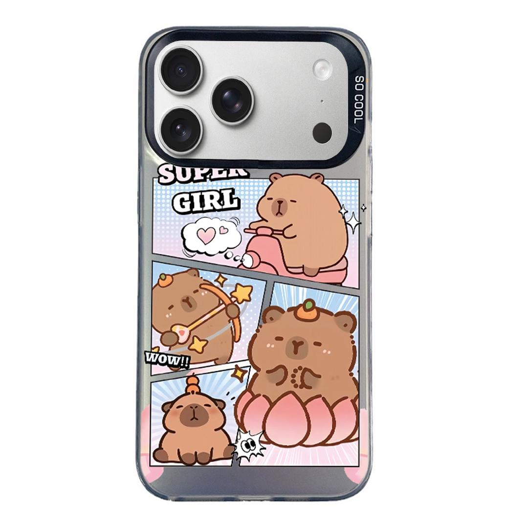 Compatible with iPhone 18 Pro Max & 17 Pro Max Colorful Silver Pattern PC Dual-Layer TPU Phone Case - Black Pufferfish