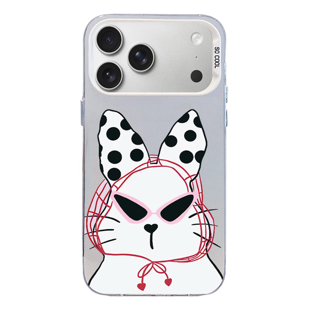Compatible with iPhone 18 Pro Max & 17 Pro Max Colorful Silver Pattern PC Dual-Layer TPU Phone Case - White Lucky Cat