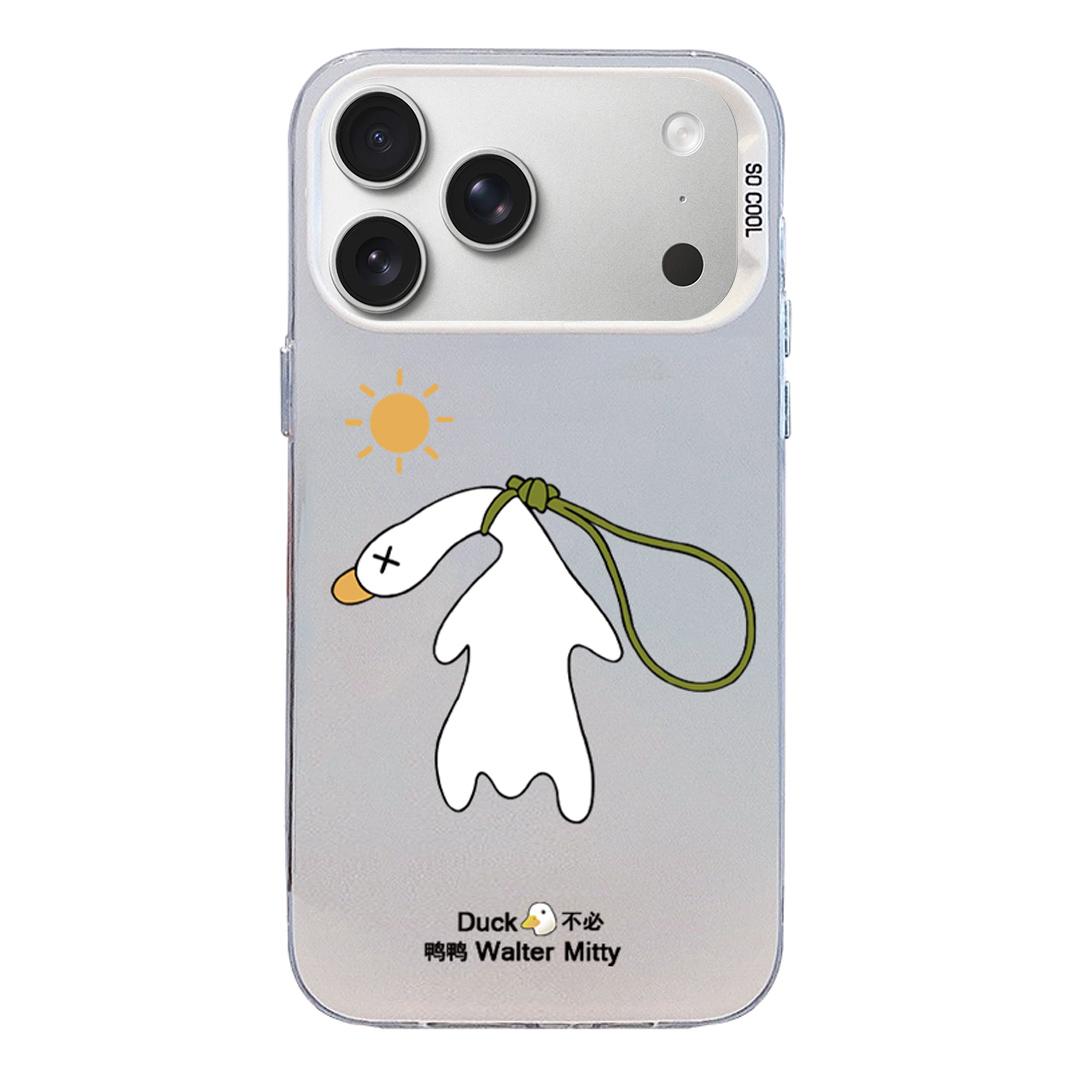 Compatible with iPhone 18 Pro & 17 Pro Colorful Silver Pattern PC Dual-Layer TPU Phone Case - White Duck