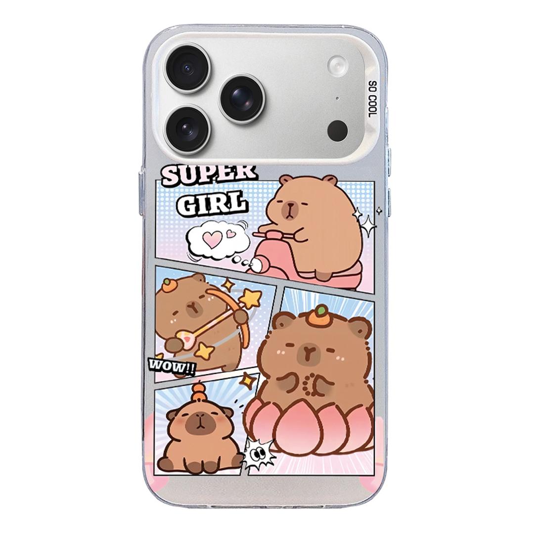 Compatible with iPhone 18 Pro & 17 Pro Colorful Silver Pattern PC Dual-Layer TPU Phone Case - White Pufferfish