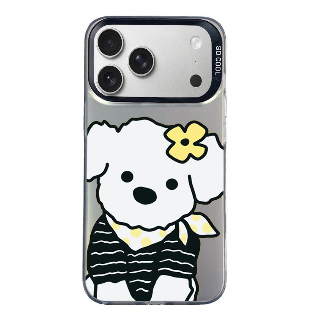 Compatible with iPhone 18 Pro & 17 Pro Colorful Silver Pattern PC Dual-Layer TPU Phone Case - Black Puppy