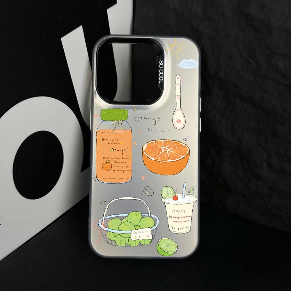 Compatible with iPhone 18 Pro Max & 17 Pro Max Colorful Silver Pattern PC Dual-Layer TPU Phone Case - White Fruit Tea