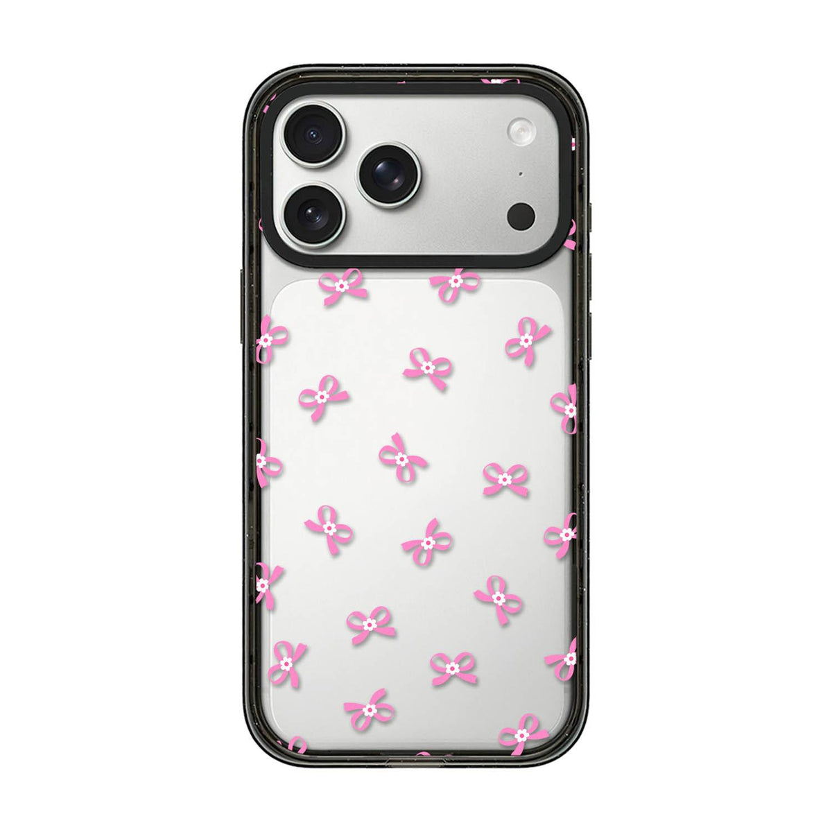 Compatible with iPhone 18 Pro Max & 17 Pro Max French Style Star Bow Transparent Acrylic TPU Phone Case - Pink Bow