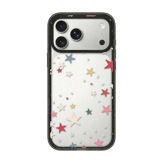 Compatible with iPhone 18 Pro Max & 17 Pro Max French Style Star Bow Transparent Acrylic TPU Phone Case - Colorful Stars