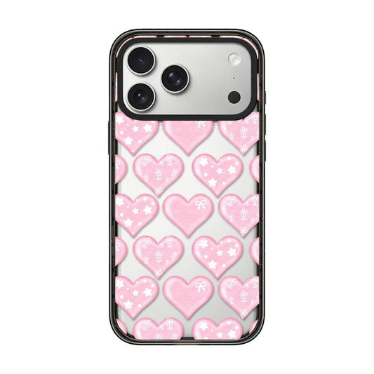 Compatible with iPhone 18 Pro Max & 17 Pro Max French Style Star Bow Transparent Acrylic TPU Phone Case - Pink Heart