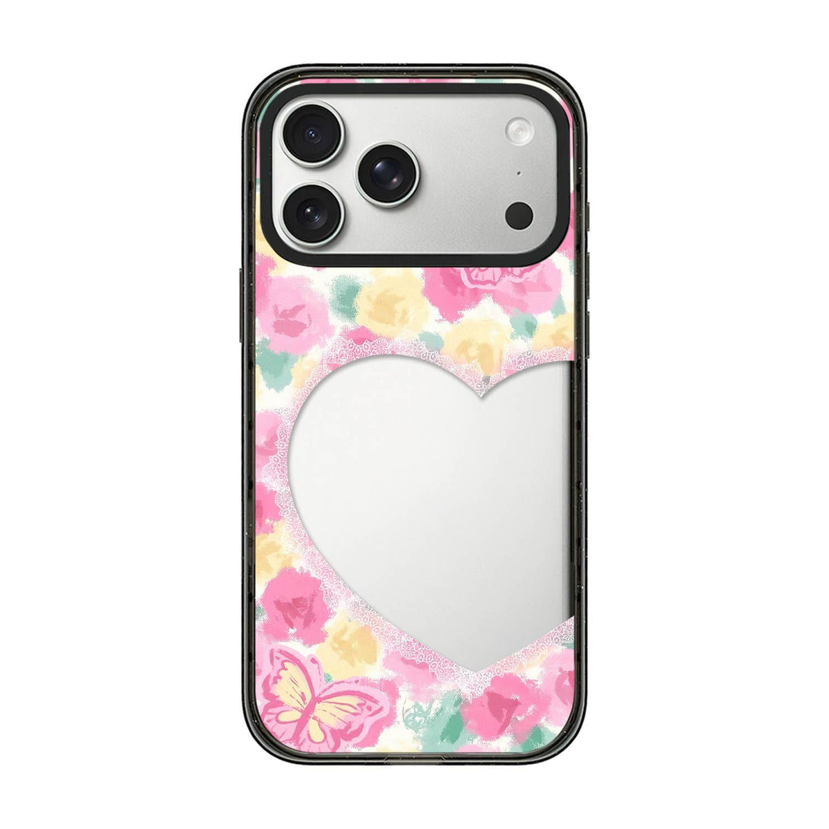 Compatible with iPhone 18 Pro Max & 17 Pro Max French Style Star Bow Transparent Acrylic TPU Phone Case - Heart Flowers