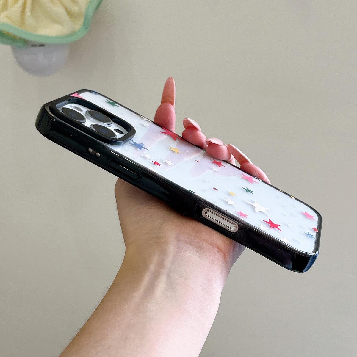 Compatible with iPhone 18 Pro Max & 17 Pro Max French Style Star Bow Transparent Acrylic TPU Phone Case - Heart Flowers