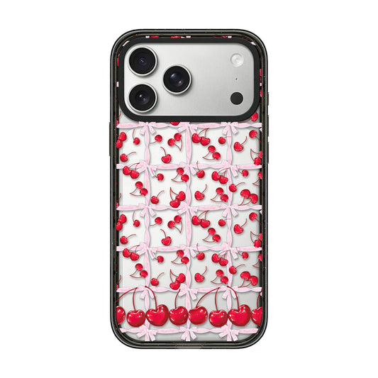 Compatible with iPhone 18 Pro Max & 17 Pro Max Cherry Plaid Acrylic TPU Phone Case - Ballet Pink Satin Cherry
