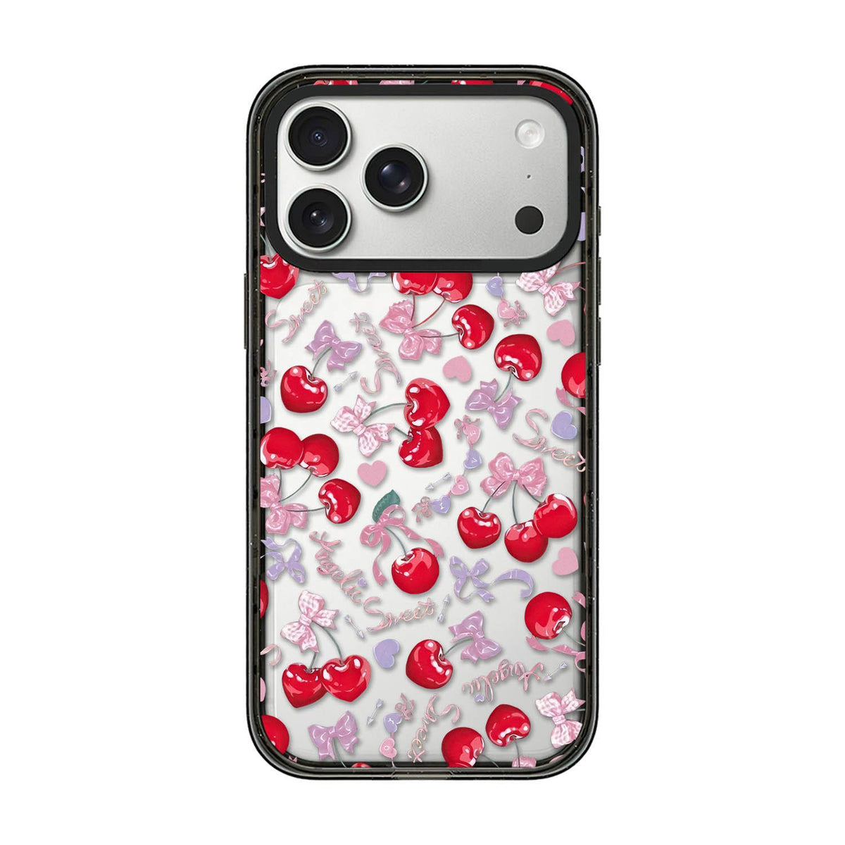 Compatible with iPhone 18 Pro Max & 17 Pro Max Cherry Plaid Acrylic TPU Phone Case - Pinkish Purple Sweet Cherry