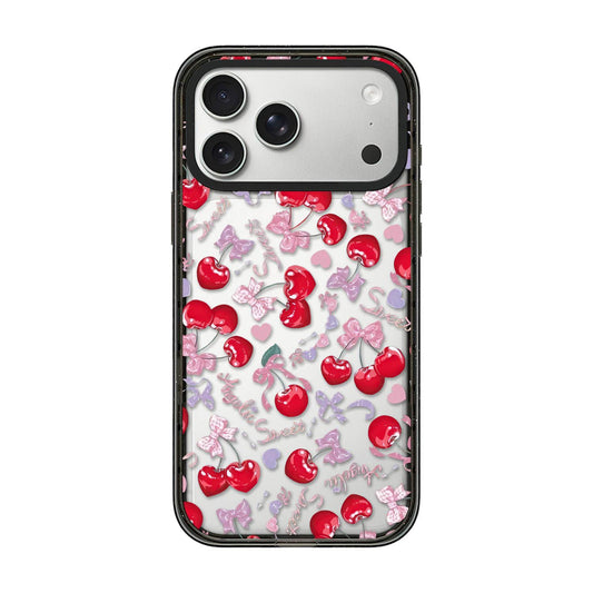 Compatible with iPhone 18 Pro Max & 17 Pro Max Cherry Plaid Acrylic TPU Phone Case - Pinkish Purple Sweet Cherry