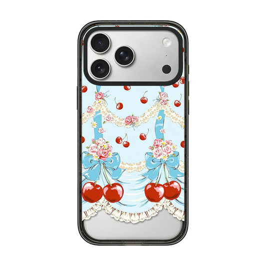 Compatible with iPhone 18 Pro Max & 17 Pro Max Cherry Plaid Acrylic TPU Phone Case - Lolita Blue Dress Cherry