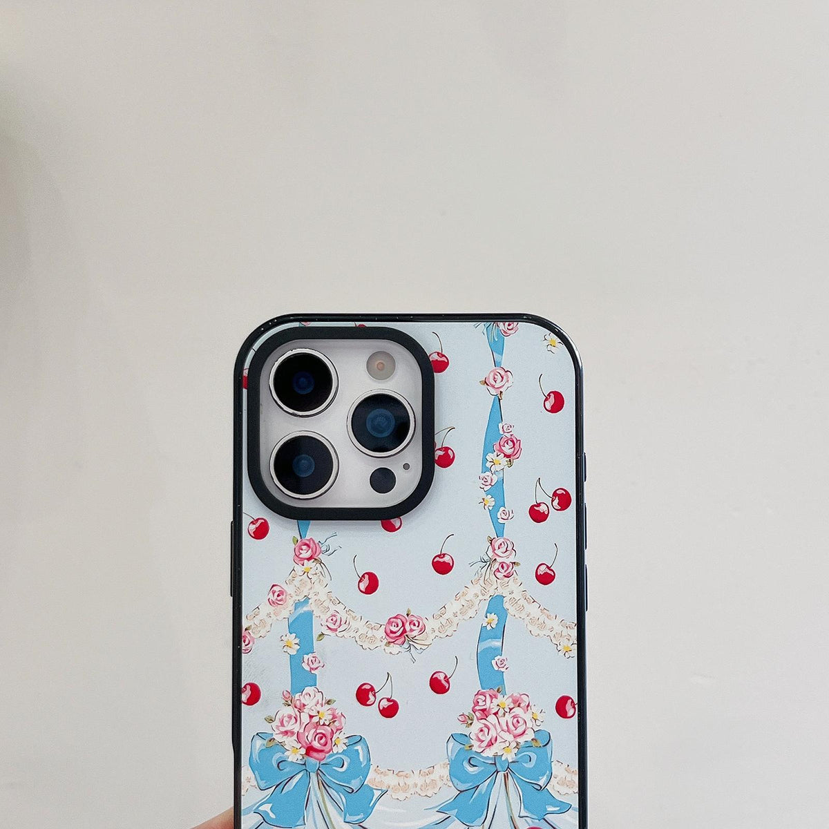 Compatible with iPhone 18 Pro Max & 17 Pro Max Cherry Plaid Acrylic TPU Phone Case - Pinkish Purple Sweet Cherry
