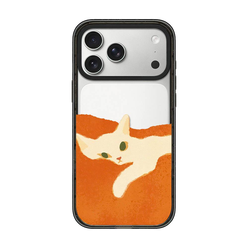 Compatible with iPhone 18 Pro & 17 Pro Lazy Cat Dog Acrylic TPU Phone Case - Orange Background White Cat