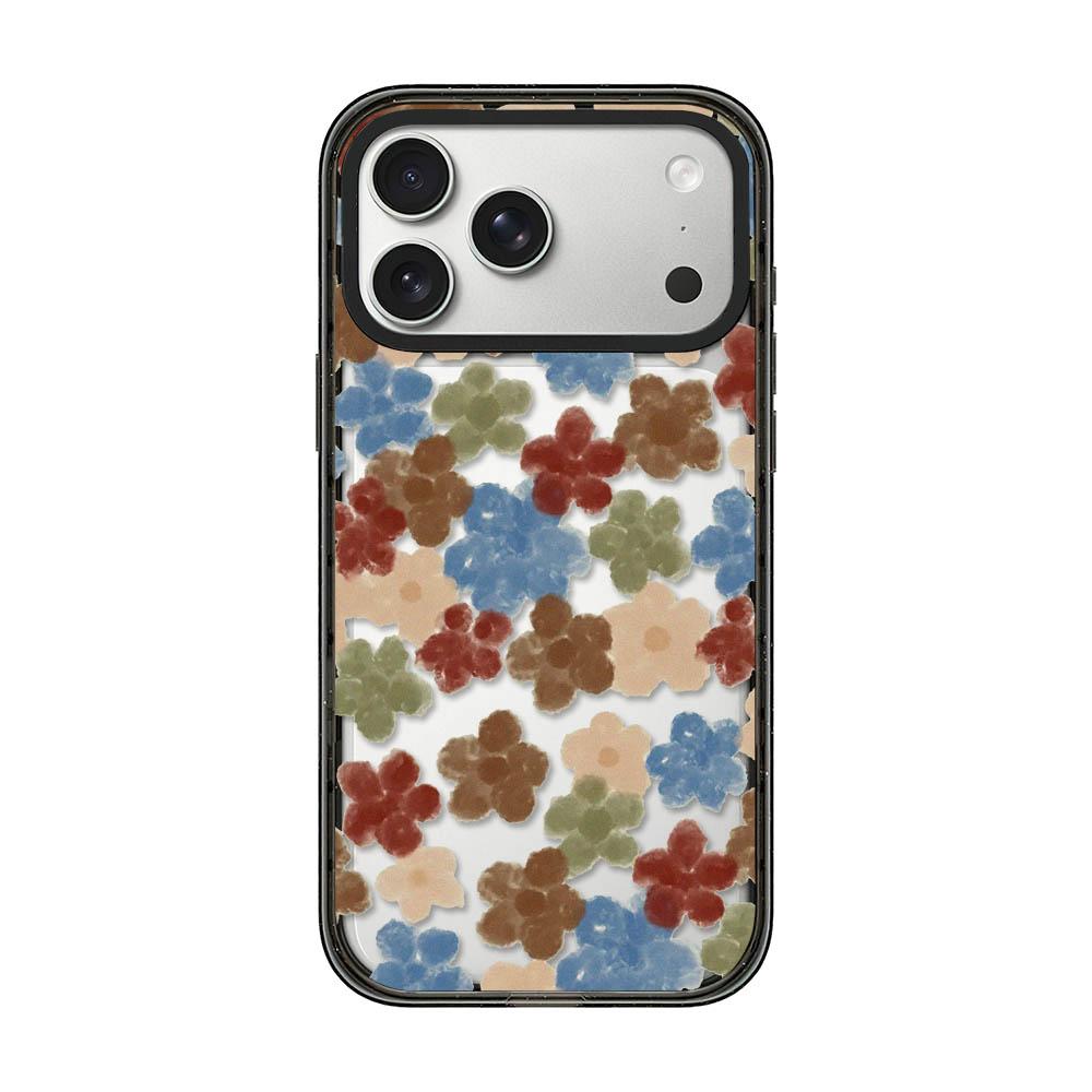 Compatible with iPhone 18 Pro Max & 17 Pro Max Felt Checkered Floral Acrylic TPU Phone Case - Morandi Floral