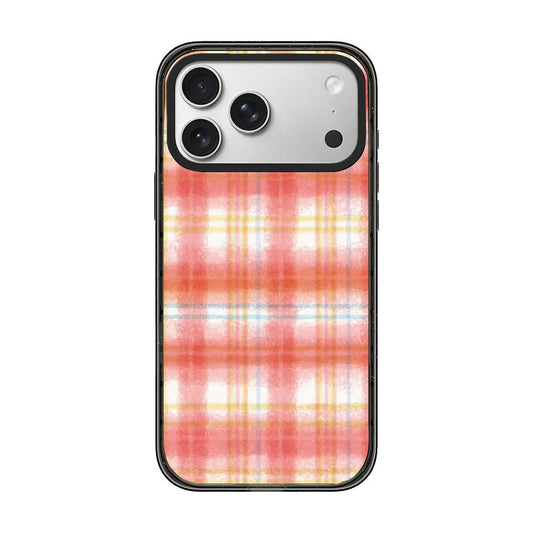 Compatible with iPhone 18 Pro Max & 17 Pro Max Felt Checkered Floral Acrylic TPU Phone Case - Pink Orange Watercolor Plaid