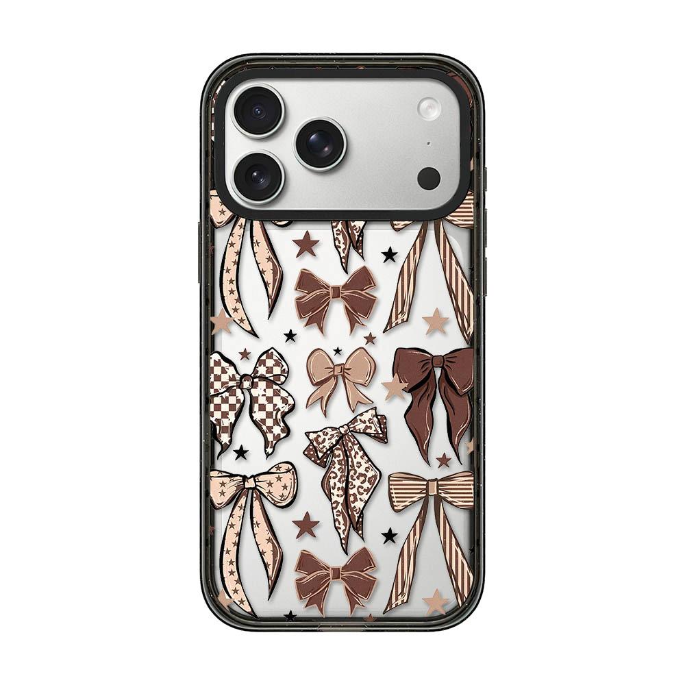 Compatible with iPhone 18 Pro Max & 17 Pro Max Leopard Print Bow Print transparent Acrylic TPU Phone Case - Caramel Brown Bow