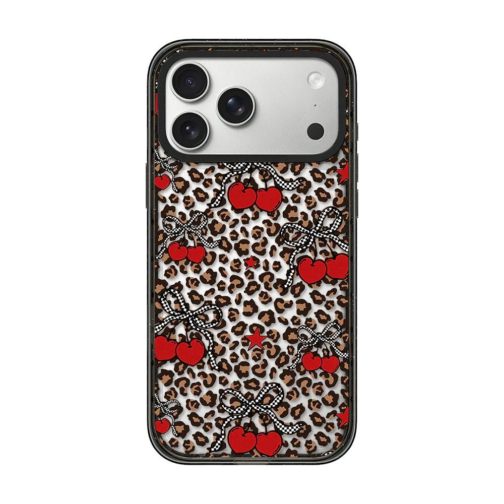 Compatible with iPhone 18 Pro & 17 Pro Leopard Print Bow Print transparent Acrylic TPU Phone Case - Leopard Cherry