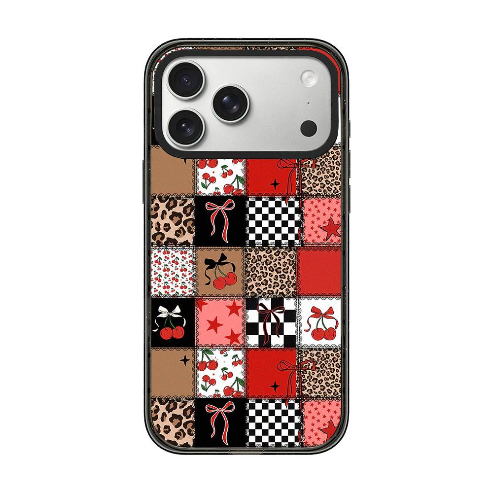 Compatible with iPhone 18 Pro & 17 Pro Leopard Print Bow Print transparent Acrylic TPU Phone Case - Red Black Patchwork