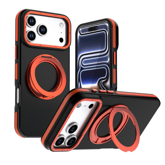 Compatible with iPhone 18 Pro Max Dual Color Skin Feel 360 Degree Rotation Holder Magnetic Phone Case - Orange