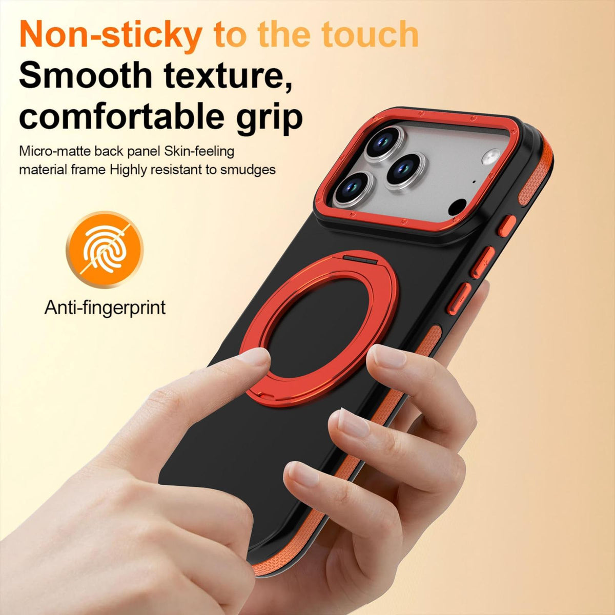 Compatible with iPhone 18 Pro Max Dual Color Skin Feel 360 Degree Rotation Holder Magnetic Phone Case - Orange