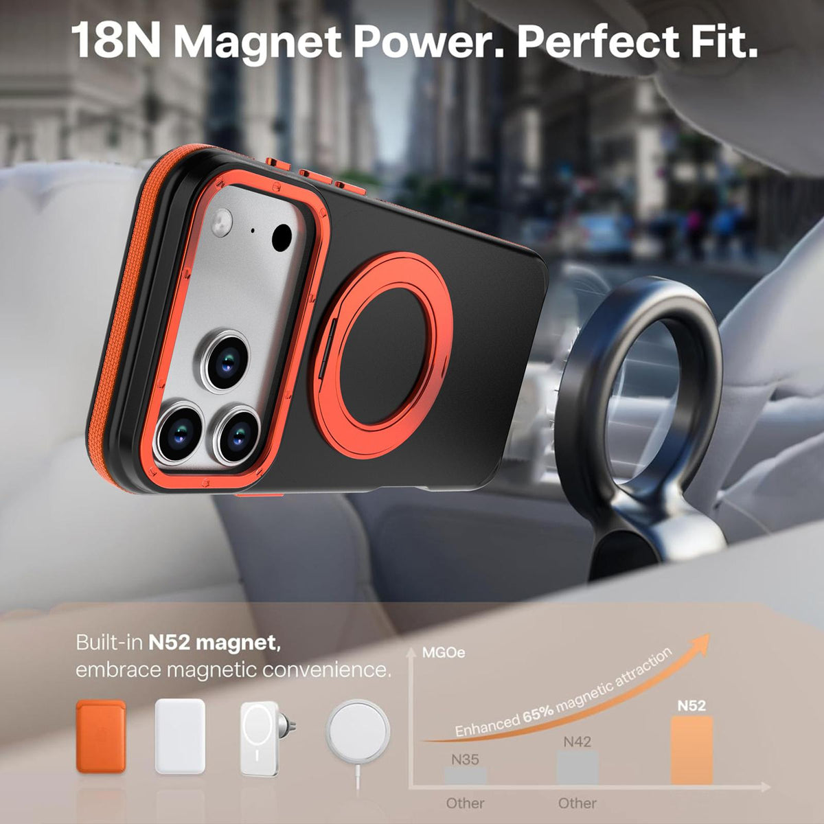 Compatible with iPhone 18 Pro Max Dual Color Skin Feel 360 Degree Rotation Holder Magnetic Phone Case - Orange