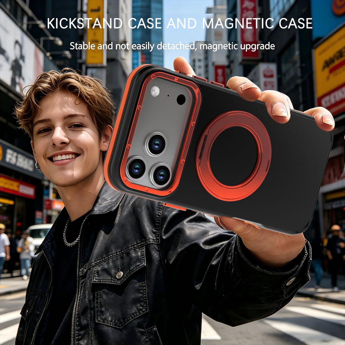 Compatible with iPhone 18 Pro Max Dual Color Skin Feel 360 Degree Rotation Holder Magnetic Phone Case - Orange