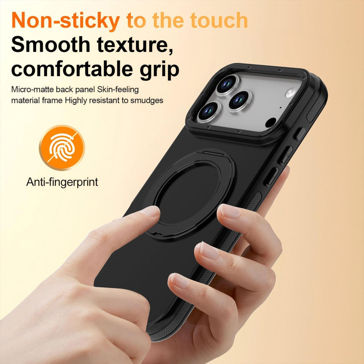 Compatible with iPhone 18 Pro Max Dual Color Skin Feel 360 Degree Rotation Holder Magnetic Phone Case - Black