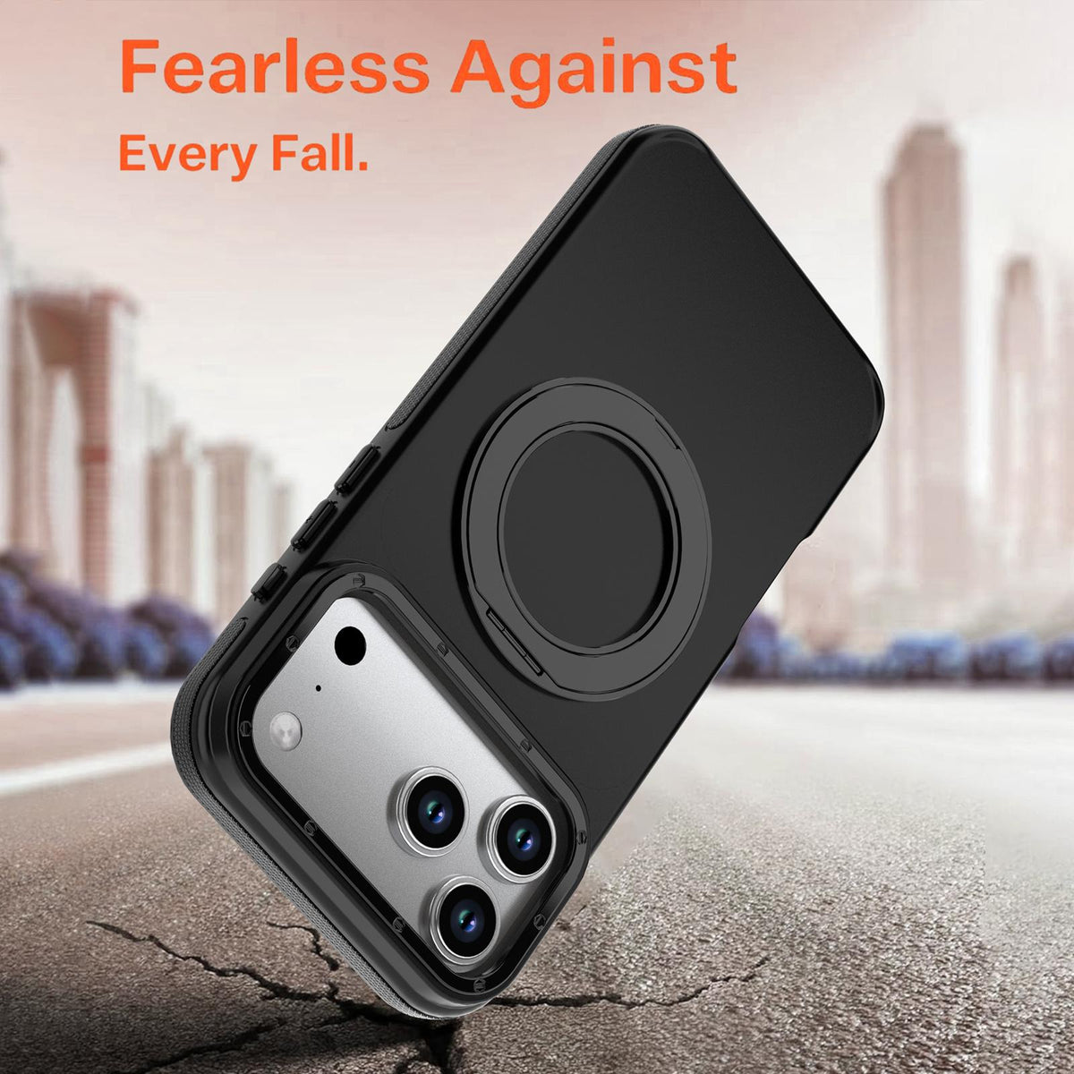 Compatible with iPhone 18 Pro Max Dual Color Skin Feel 360 Degree Rotation Holder Magnetic Phone Case - Black