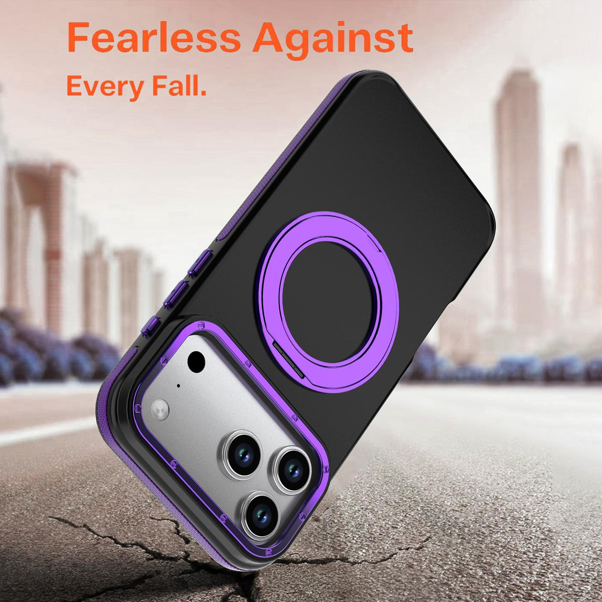 Compatible with iPhone 18 Pro Max Dual Color Skin Feel 360 Degree Rotation Holder Magnetic Phone Case - Purple