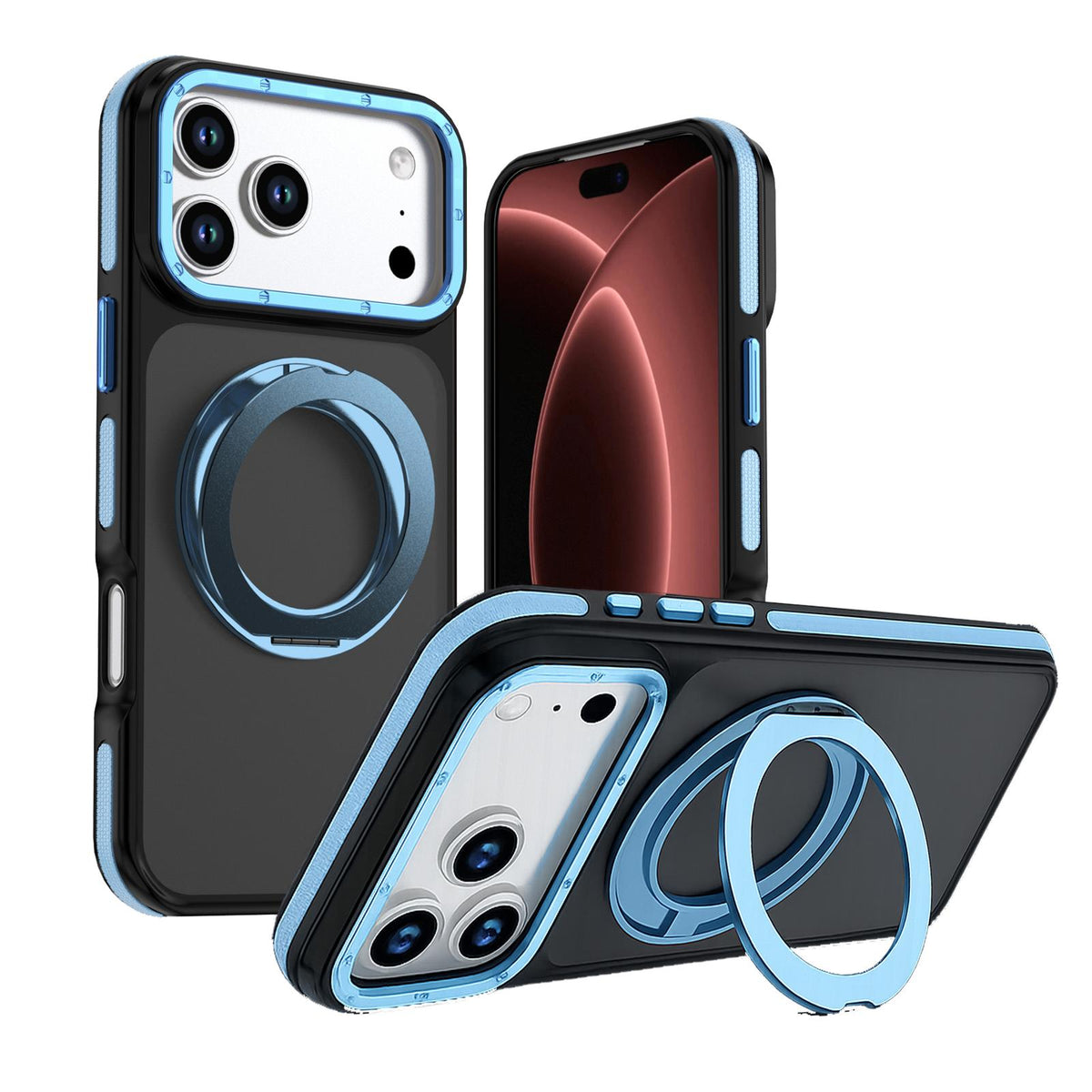 Compatible with iPhone 18 Pro Max Dual Color Skin Feel 360 Degree Rotation Holder Magnetic Phone Case - Blue