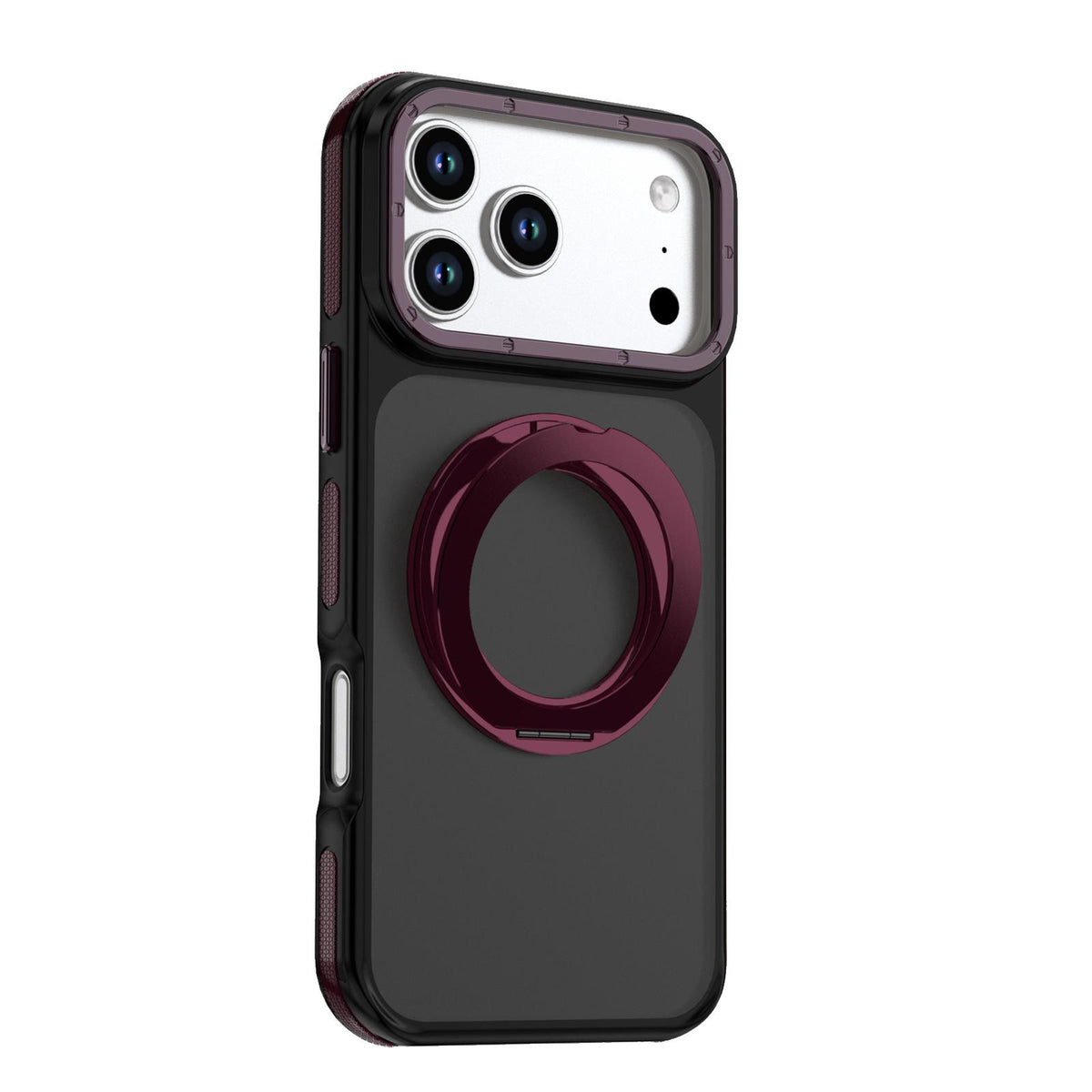 Compatible with iPhone 18 Pro Max Dual Color Skin Feel 360 Degree Rotation Holder Magnetic Phone Case - Cherry Red