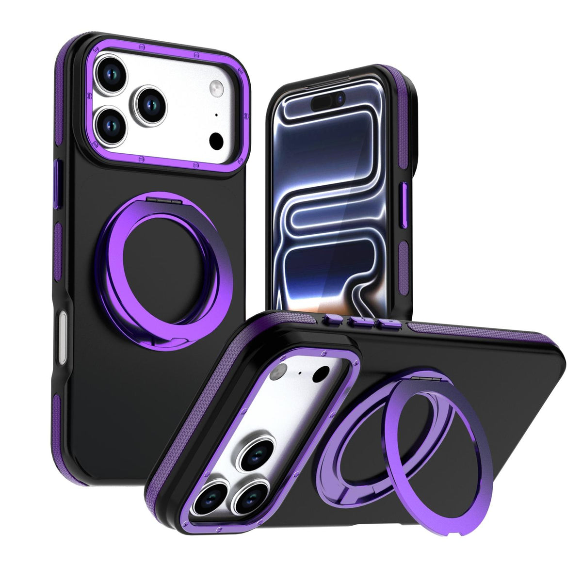 Compatible with iPhone 18 Pro Dual Color Skin Feel 360 Degree Rotation Holder Magnetic Phone Case - Purple
