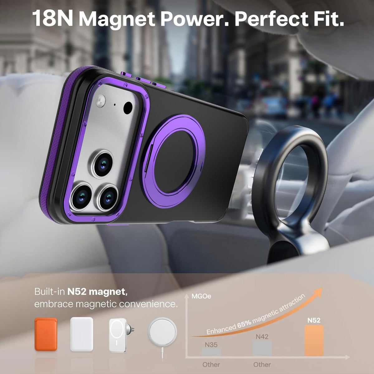 Compatible with iPhone 18 Pro Dual Color Skin Feel 360 Degree Rotation Holder Magnetic Phone Case - Purple