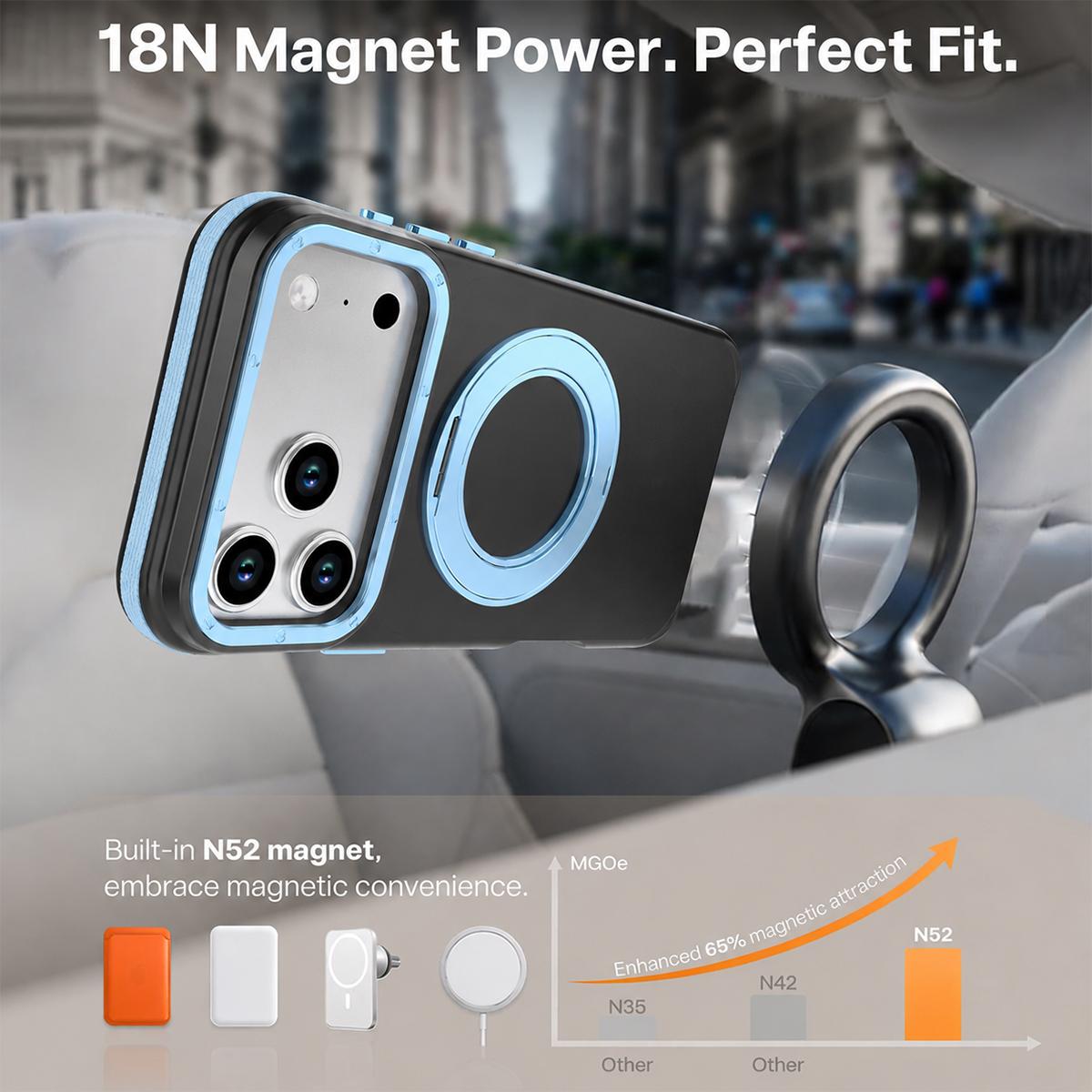 Compatible with iPhone 18 Pro Dual Color Skin Feel 360 Degree Rotation Holder Magnetic Phone Case - Blue