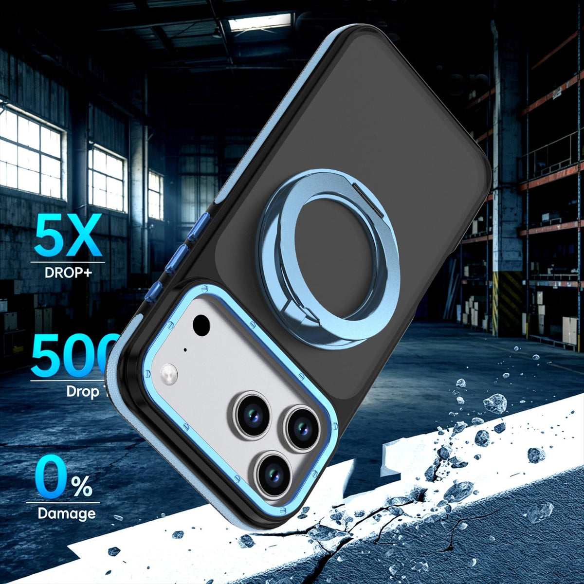 Compatible with iPhone 18 Pro Dual Color Skin Feel 360 Degree Rotation Holder Magnetic Phone Case - Blue