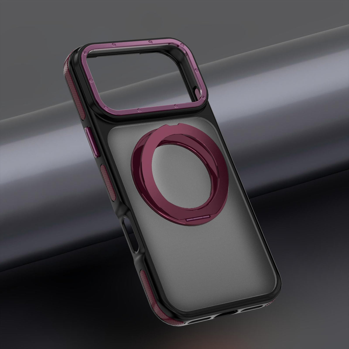 Compatible with iPhone 18 Pro Dual Color Skin Feel 360 Degree Rotation Holder Magnetic Phone Case - Cherry Red