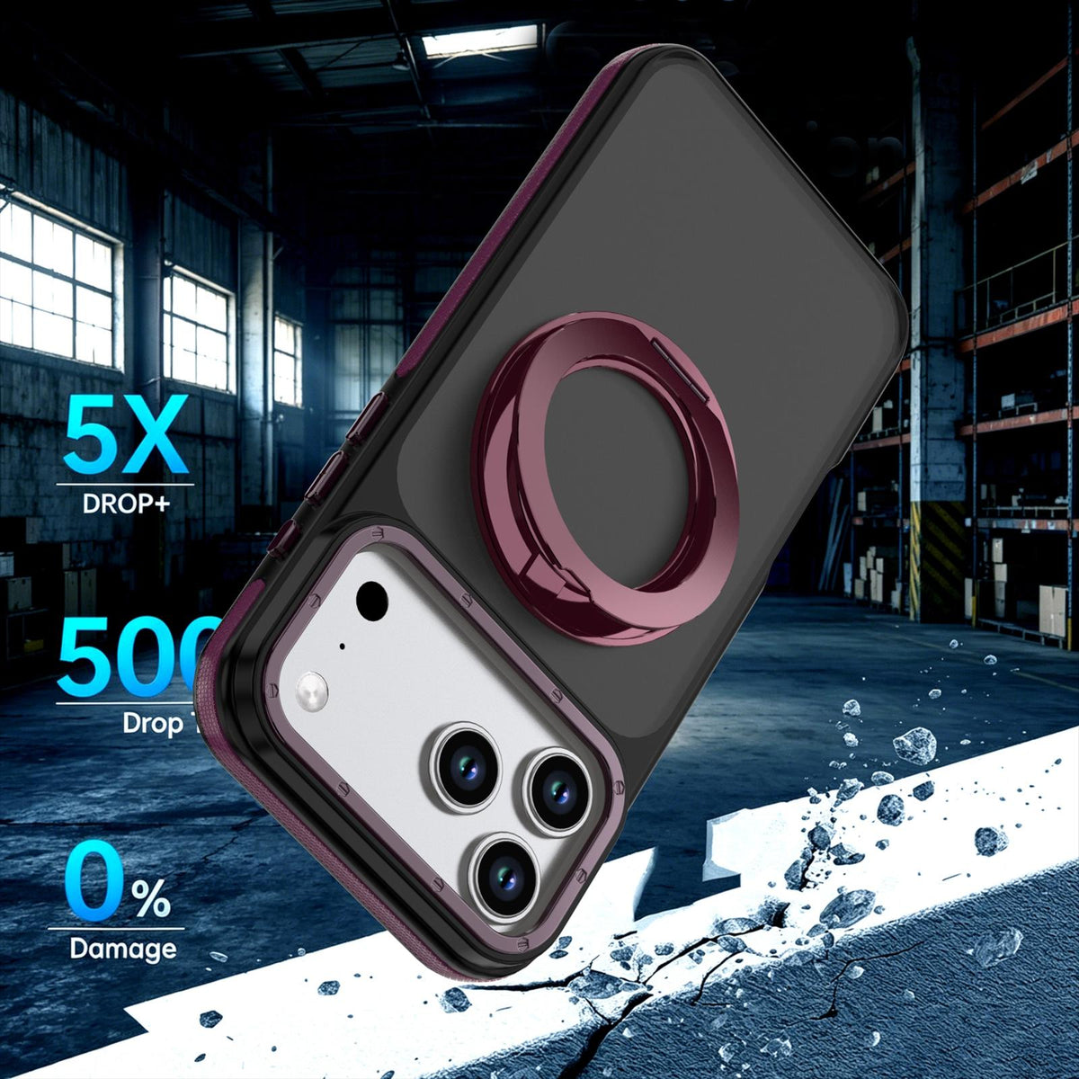 Compatible with iPhone 18 Pro Dual Color Skin Feel 360 Degree Rotation Holder Magnetic Phone Case - Cherry Red