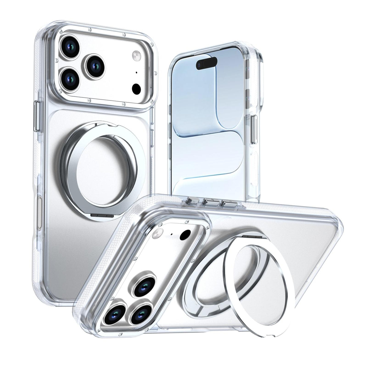 Compatible with iPhone 18 Pro Max Dual Color Clear 360 Degree Rotation Holder Magnetic Phone Case - White