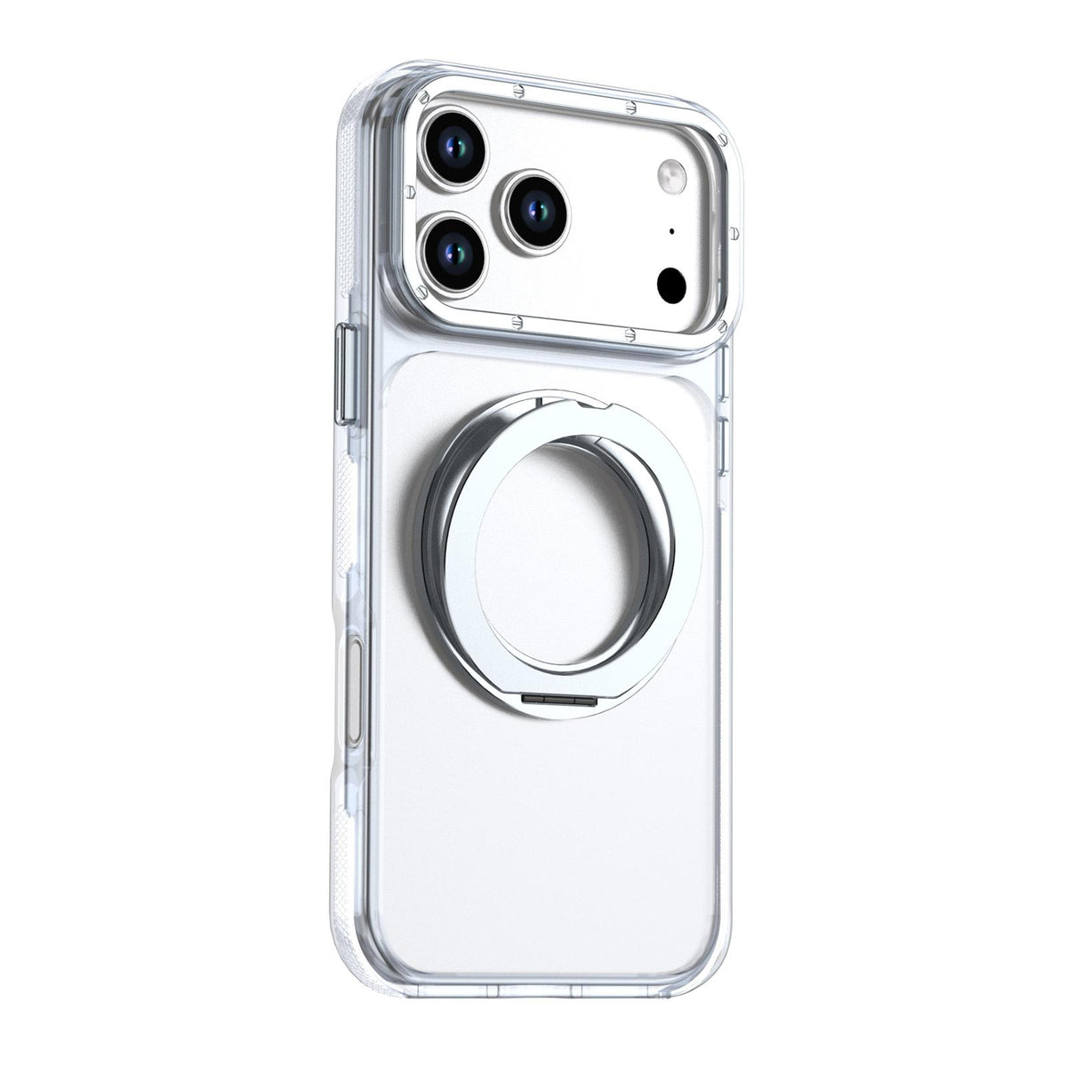 Compatible with iPhone 18 Pro Max Dual Color Clear 360 Degree Rotation Holder Magnetic Phone Case - White