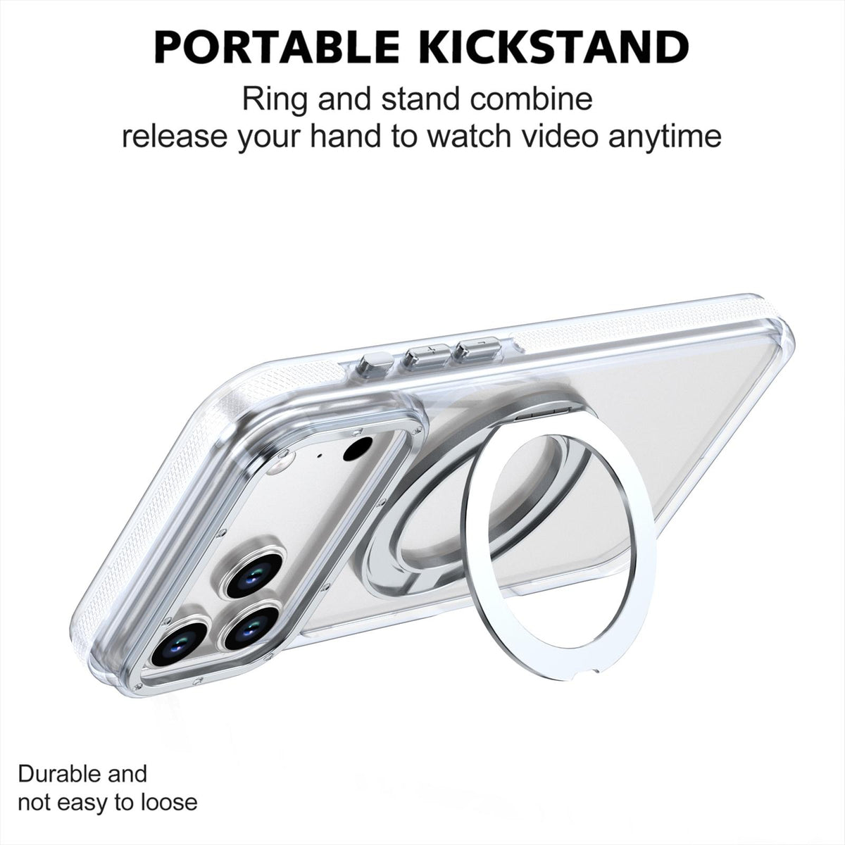 Compatible with iPhone 18 Pro Max Dual Color Clear 360 Degree Rotation Holder Magnetic Phone Case - White