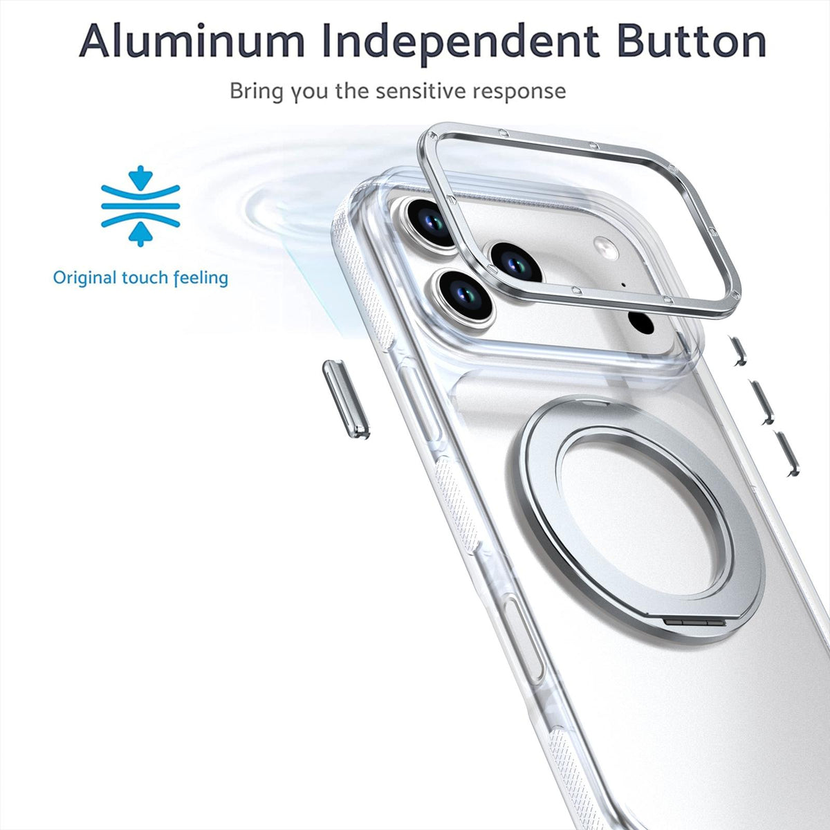 Compatible with iPhone 18 Pro Max Dual Color Clear 360 Degree Rotation Holder Magnetic Phone Case - White