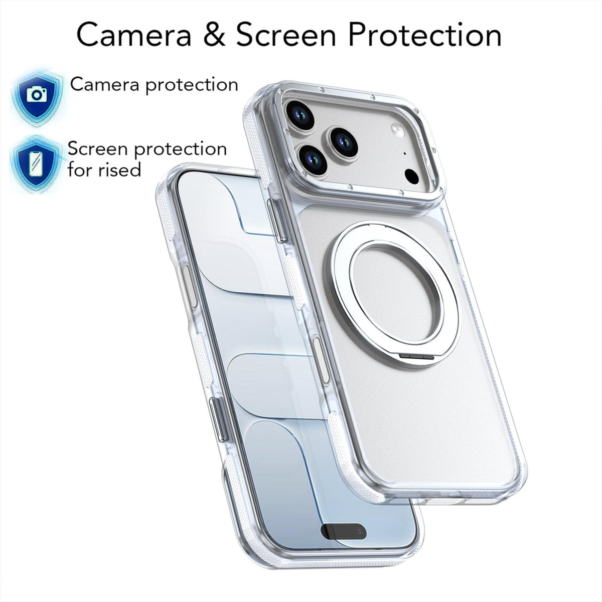 Compatible with iPhone 18 Pro Max Dual Color Clear 360 Degree Rotation Holder Magnetic Phone Case - White