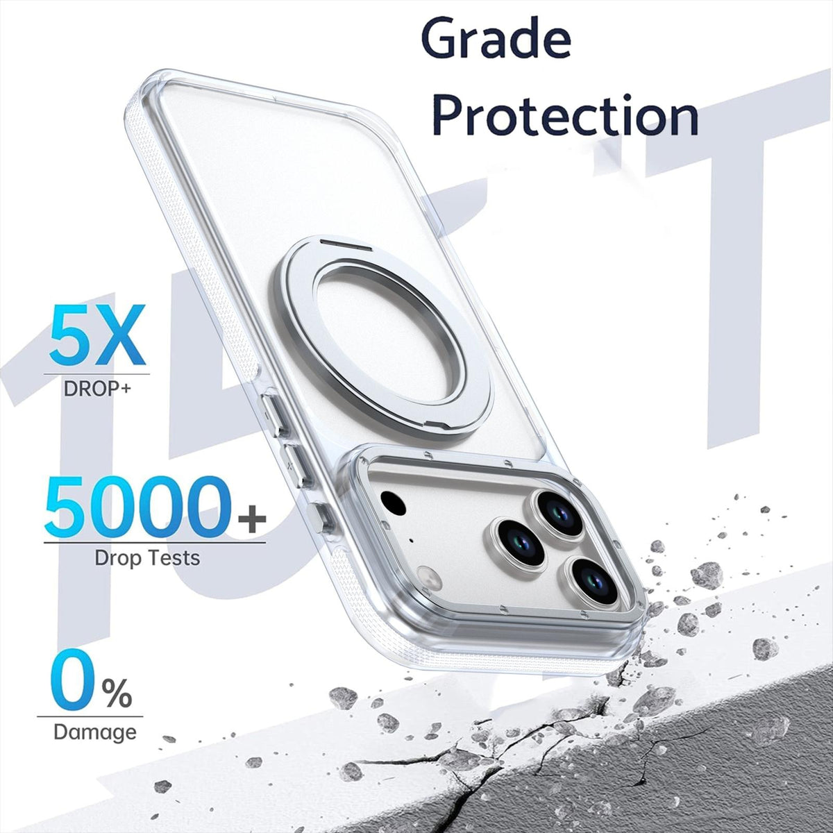 Compatible with iPhone 18 Pro Max Dual Color Clear 360 Degree Rotation Holder Magnetic Phone Case - White
