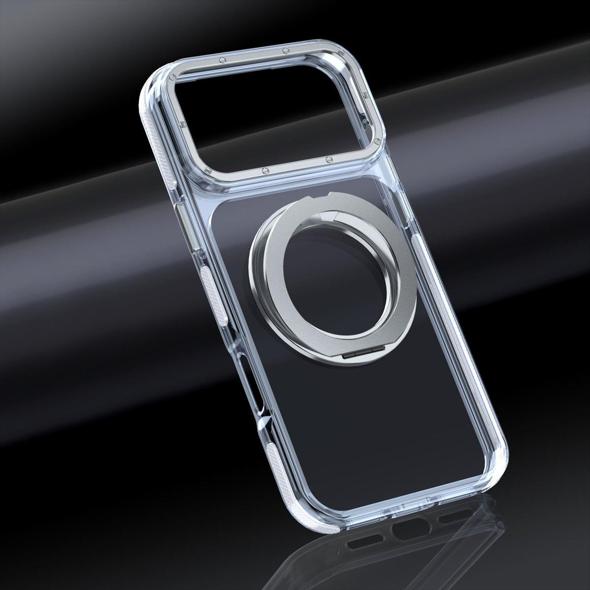 Compatible with iPhone 18 Pro Max Dual Color Clear 360 Degree Rotation Holder Magnetic Phone Case - White