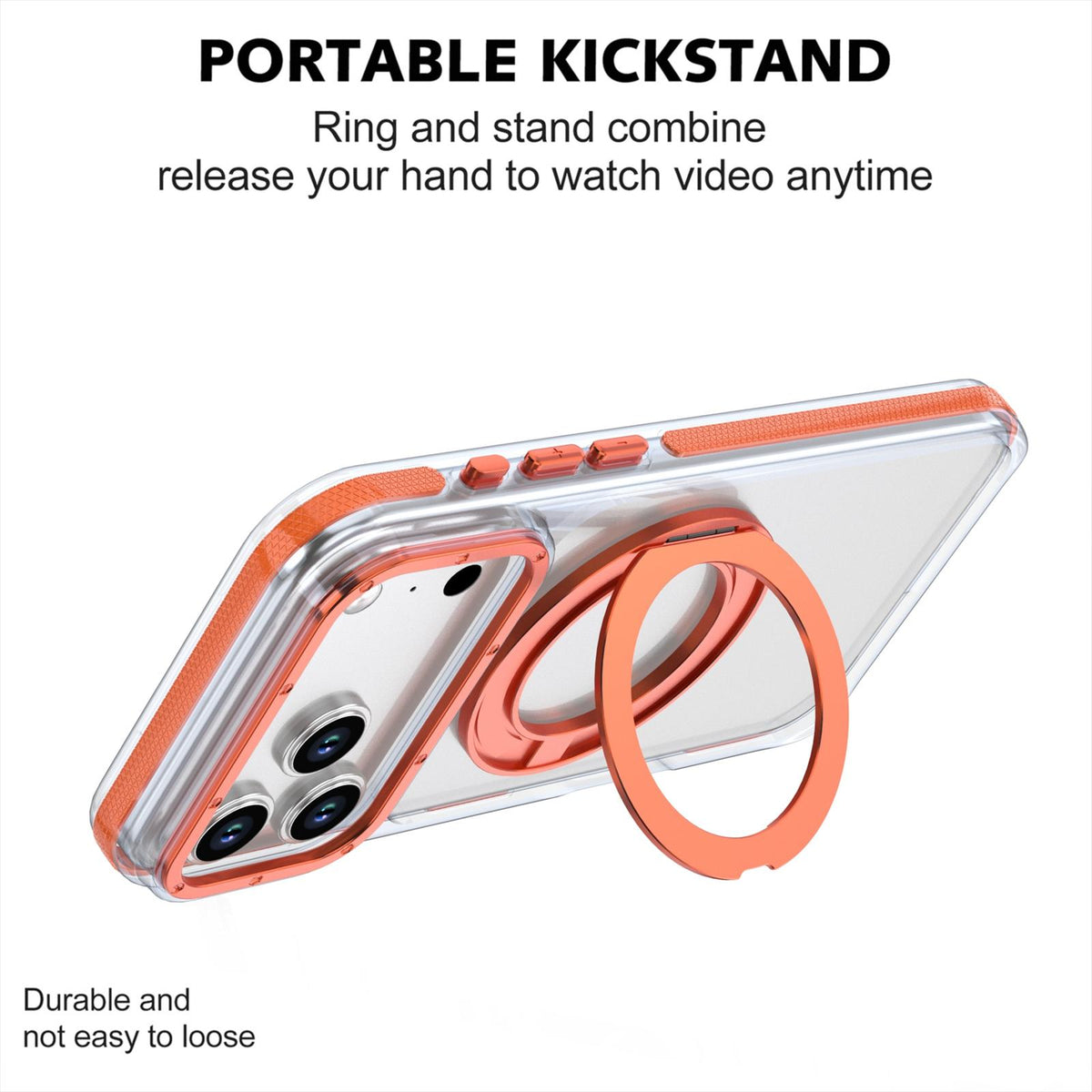 Compatible with iPhone 18 Pro Max Dual Color Clear 360 Degree Rotation Holder Magnetic Phone Case - Orange