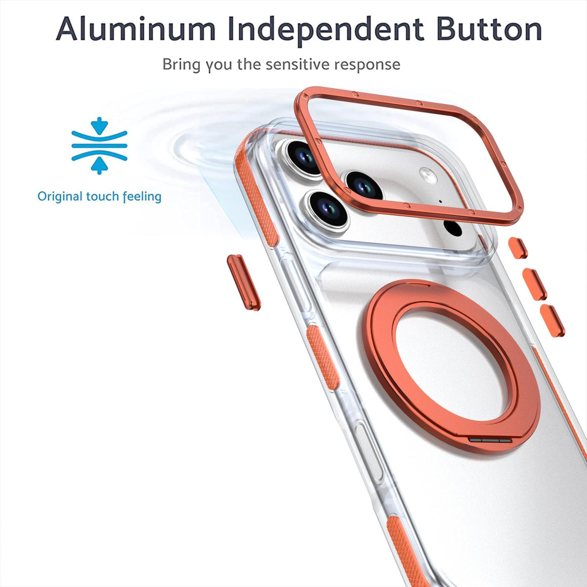 Compatible with iPhone 18 Pro Max Dual Color Clear 360 Degree Rotation Holder Magnetic Phone Case - Orange